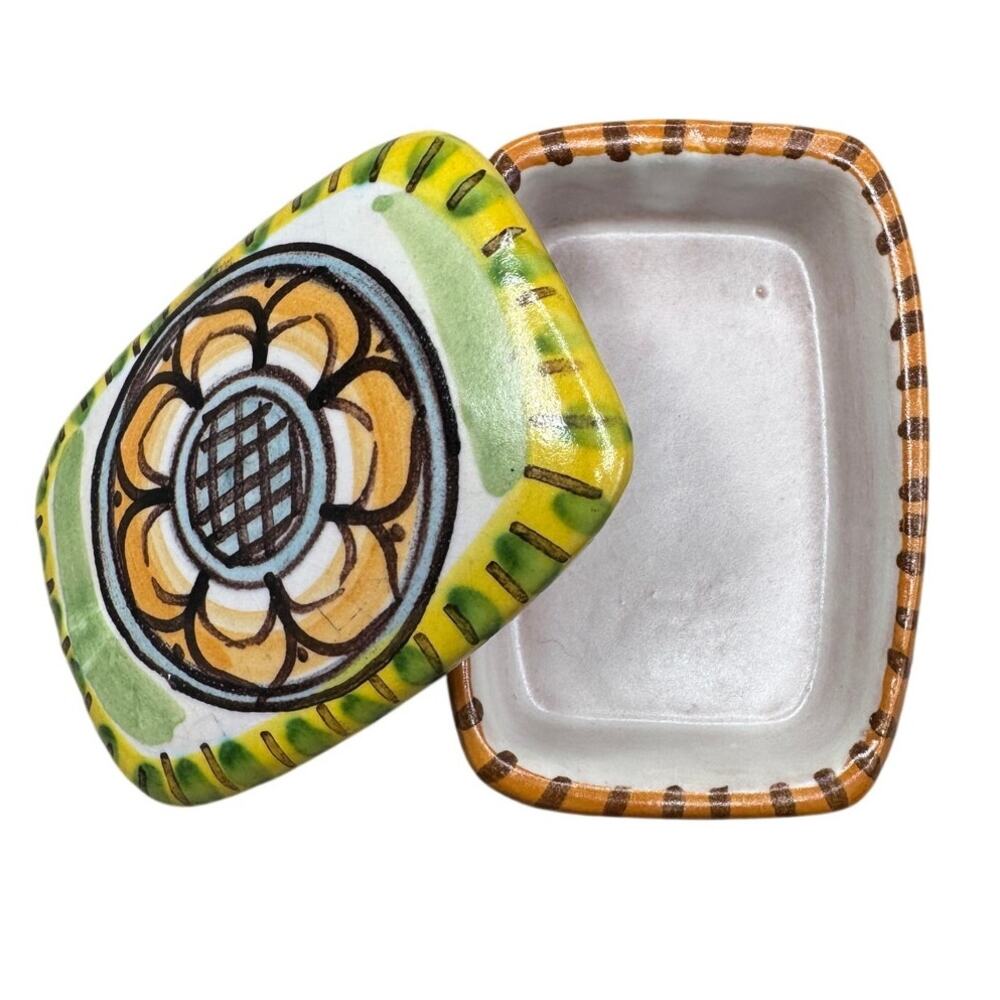 Dimino Sciacca Italy Hand Painted Sicilian Ceramic Floral Trinket Box Signed